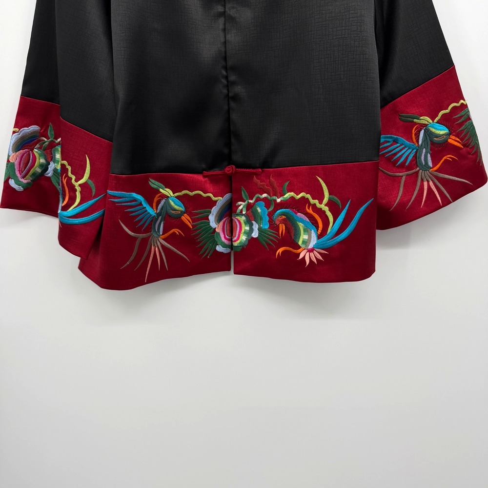 Embroidered Oriental Embroidered Jacket Womens Large 3/4 Sleeve Satin Dragon - Picture 5 of 12